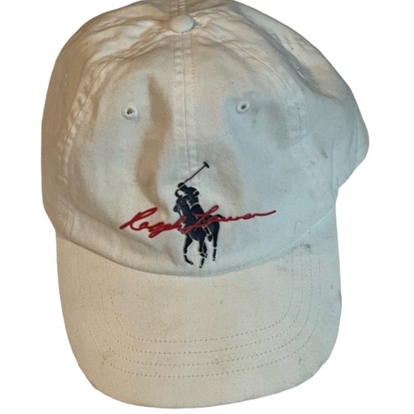 POLO RALPH LAUREN BIG PONY HAT WHITE LEATHER STRAP Logo Embroidered - Picture 1 of 5